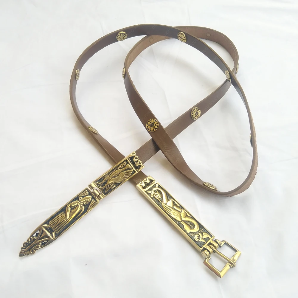 Короля Георга ремни Viking Seax средневековый Chaucer в шотландскую клетку светло-коричневый кожаный ремень пояс с бронзовая Пряжка пятнадцать средневековые французские пряжки