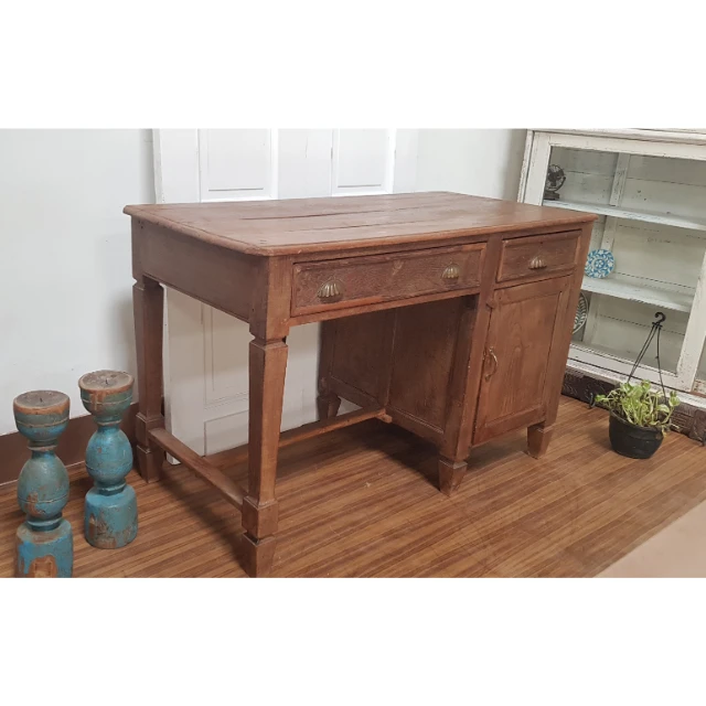 VINTAGE FURNITURE CORNER COMPUTER DESK WITH TWO DRAWER TEAK WOOD TABLE MULTI PURPOSED WOODEN WRITING DESK FOR LIVING ROOM
