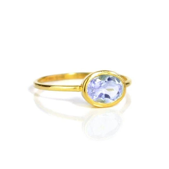 
Alexandrite Quartz Oval Shape Bezel set Gold Vermeil Ring 
