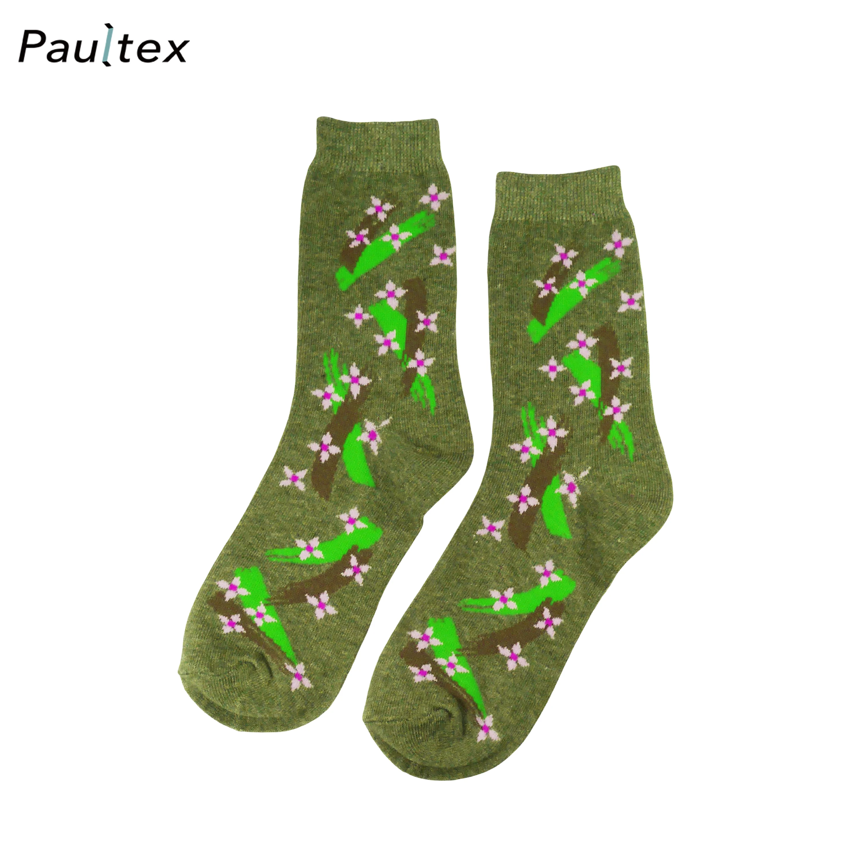 
Custom Trendy Novelty Flower Floral Leaf Knit Knitting Socks 