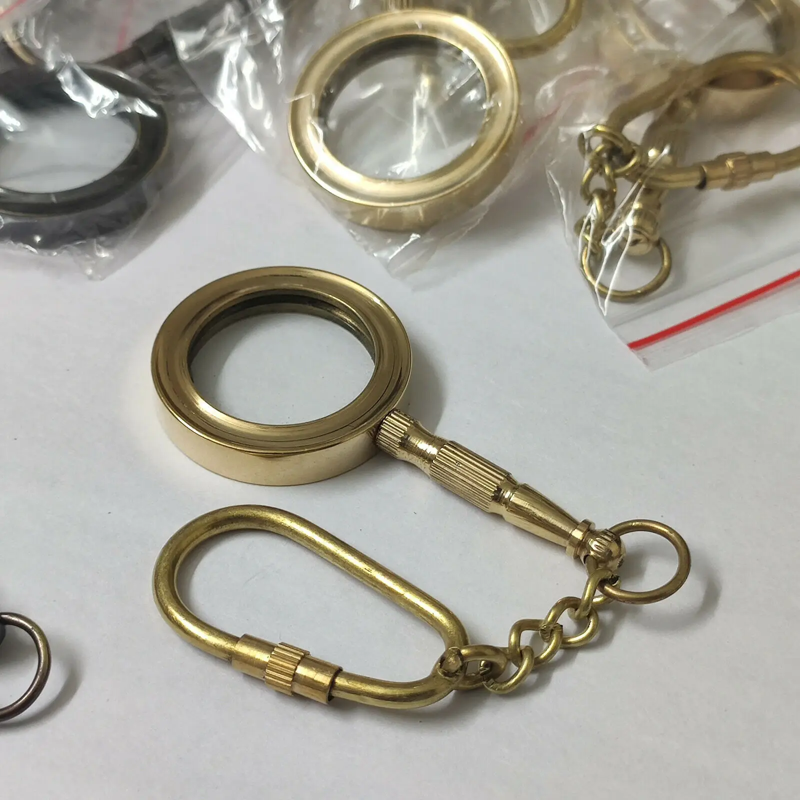 Set of 12 Brass Magnifier Keychains Mini Nautical Gift