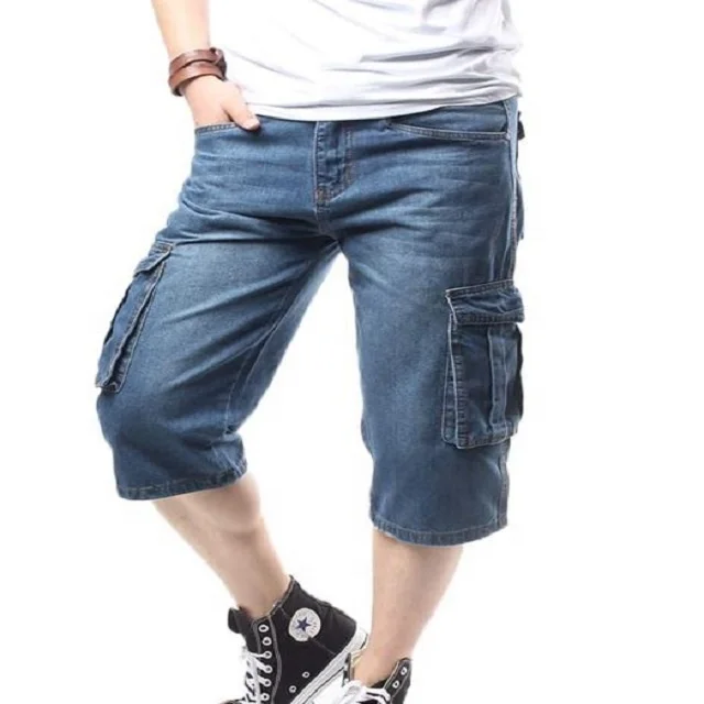 
Мужские джинсовые шорты в стиле пэчворк, синие повседневные джинсовые шорты с молнией, 2021 