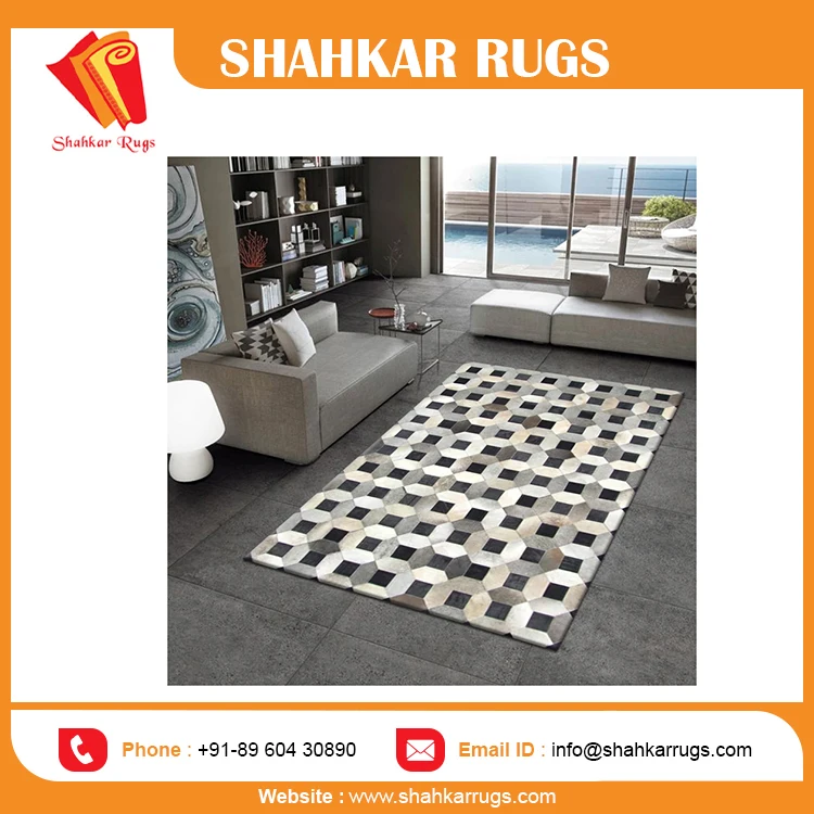 New Arrival Black Natural Hair on Leather Hide Rugs Handmade Viscose Silk Rug Floor At Low Price