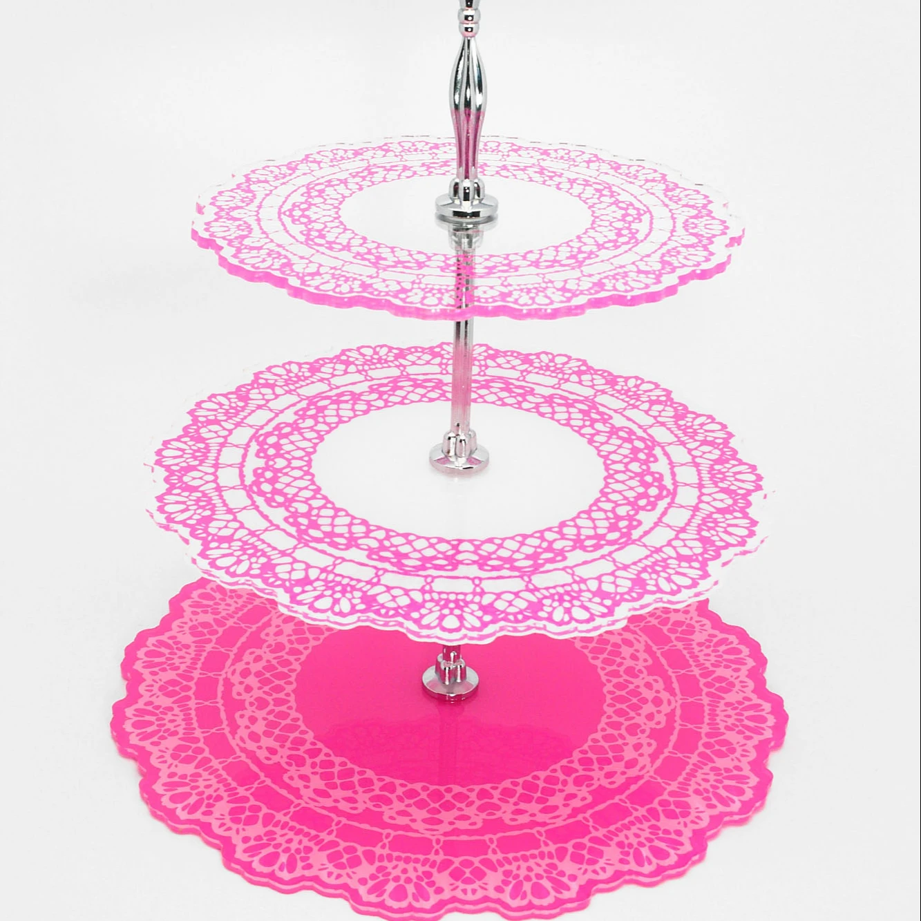 3-Tier Acrylic cup cake stand with silver handle