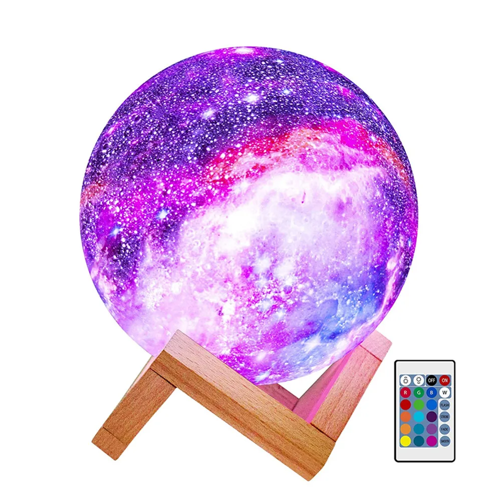 Amazon hot 3D Moon Galaxies 5.9 inch 16 Colors LED Globe Night Light with Remote Touch Control and Wood Stand