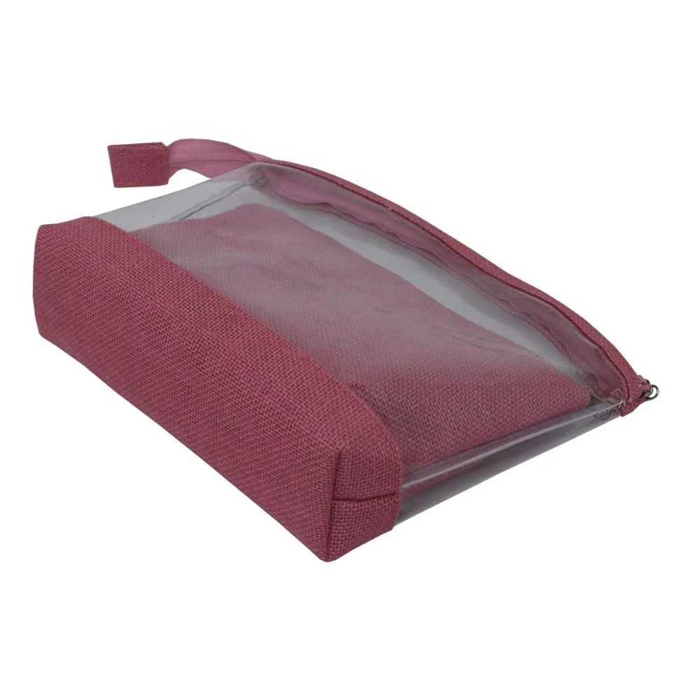 Zip Closure See Through PVC Jute Travel Pouch
