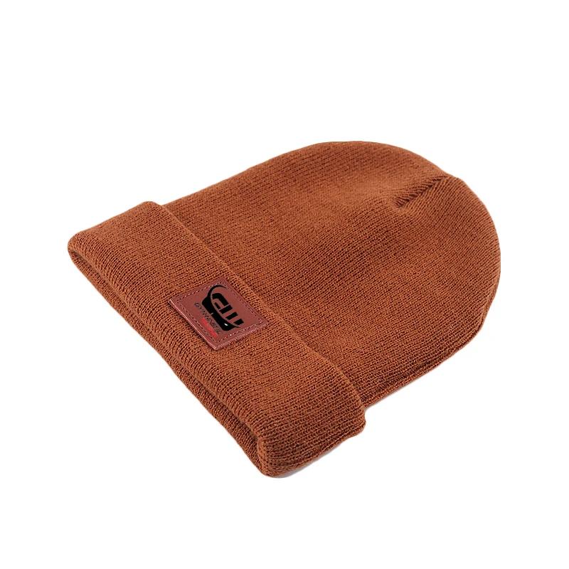 GYMNASTIC WEAR    Child Winter Skull Cap Leather Patch Baby Kid Knit Beanie Hats