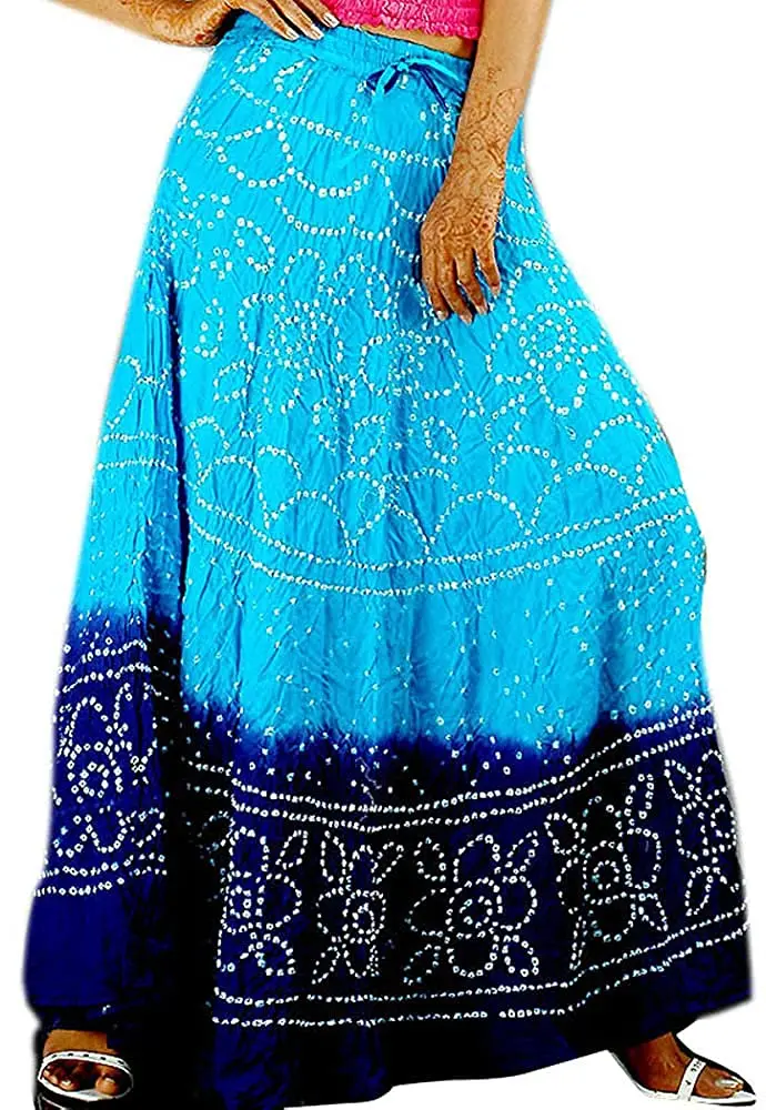 Indian Embroidery  Bandhej Long Skirt Bandhani Sequins Work Bohemian Belly Dance Hippie Long Skirt Boho Skirt wrap