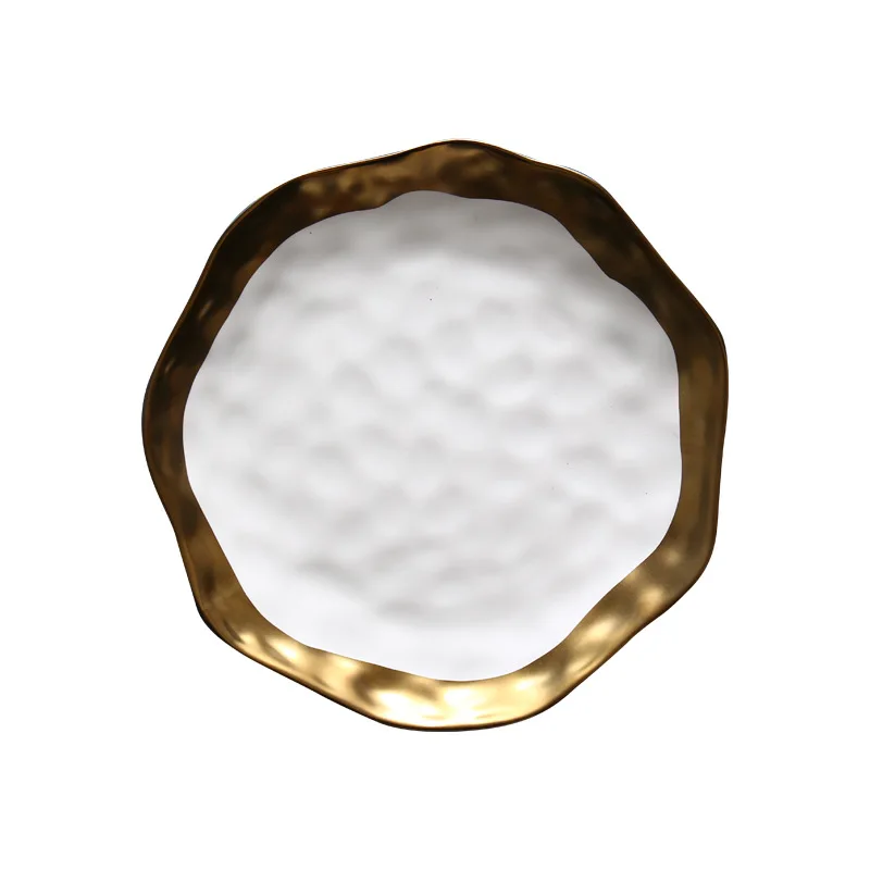king  Luxury Tableware Irregular Porcelain Salad Pasta Plate White Ceramic Dinner Plates With Gold Rim