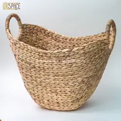 Usage functional quality high eco wicker laundry baskets Unframed Curved Hand-woven Water Hyacinth Storage Basket from Vietnam