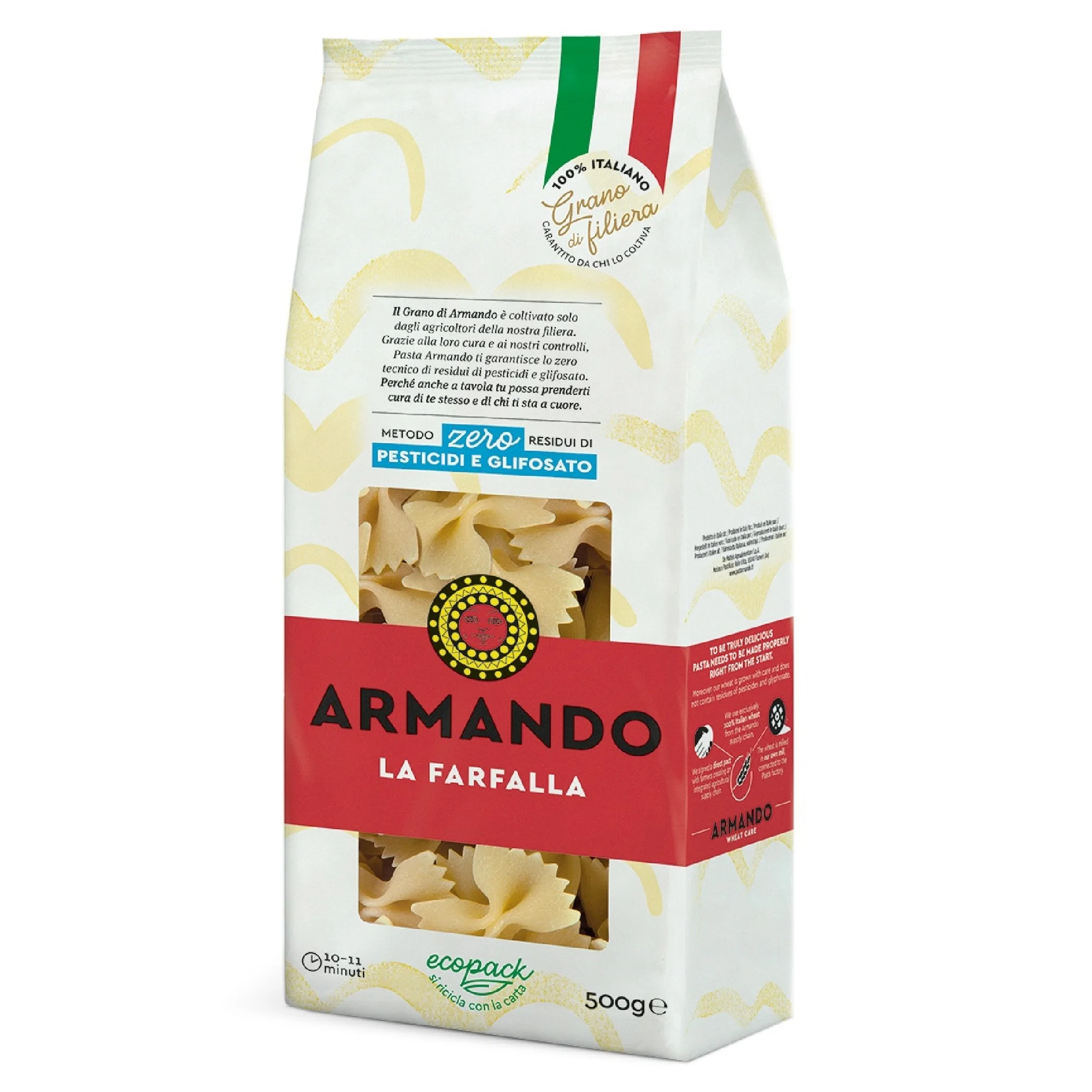 Best Quality Italian Zero Pesticid Dry pasta 500g Farfalla in bag Rough Die Durum Wheat Pasta for Cooking