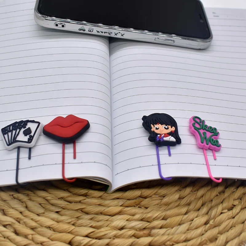 In  Stock Soft PVC Metal Bookmarks Funny live Creative Lovely Animal Plant Cartoon Silicone Paper Clips for office and school