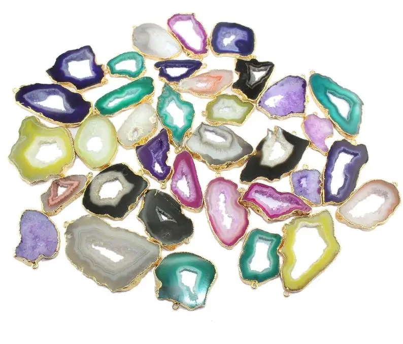 DIY Single Bail Geode Connectors Natural Geode slice Gold Plated Edge Connectors Mixed Colors Finding Geode Slice Connectors
