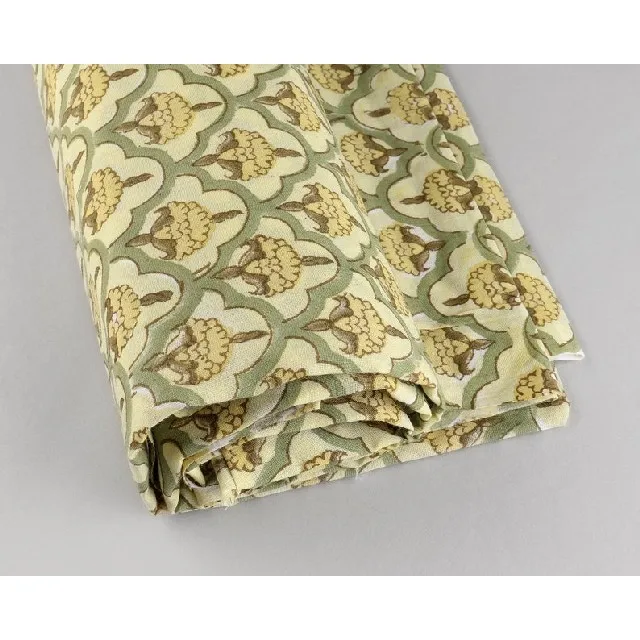 Indian Green Block Print Fabric 100% Cotton Jersey with Wax Printing for Curtains Sleepwear Toys Saris Home Decor by the Yard