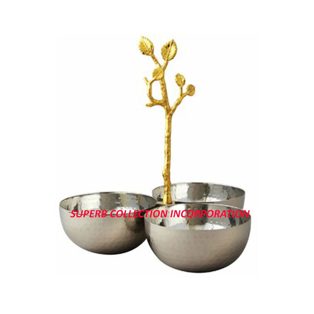 Triple Snacks and Crackers Dry Nuts Serving Bowl Condiment With Brass Handle Free Sample Japanese Style