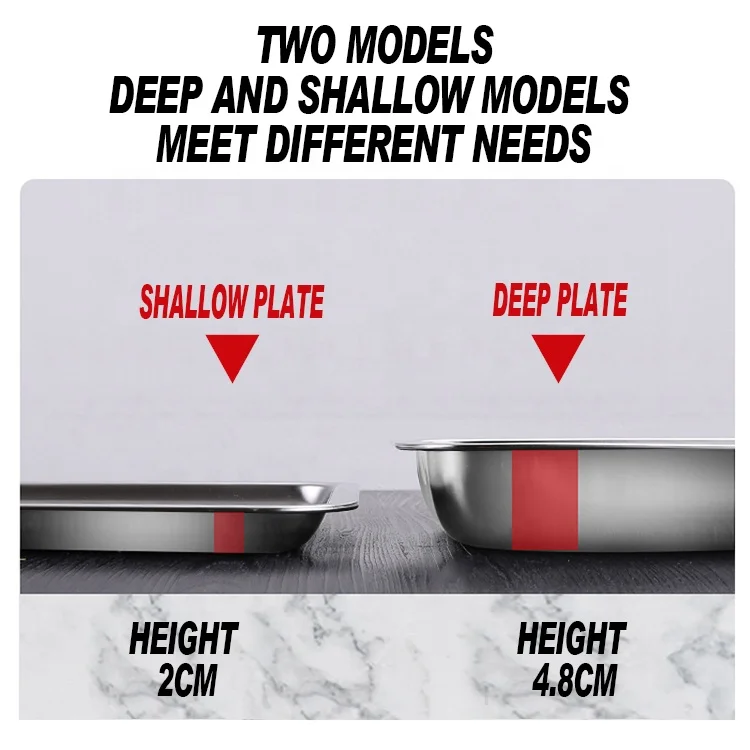 Factory Stainless Steel 304 Rectangular Shallow Plate Large Size Square Shape Plates Square Pizza Baking Pan Fish Serving Tray