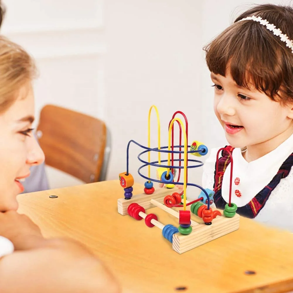 Educational Maze Game Circle Bead Wooden toy Colorful Fruit Theme Roller Coaster Game for Kids