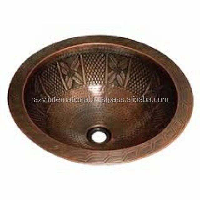 Shiny polished Round Copper hammered sink
