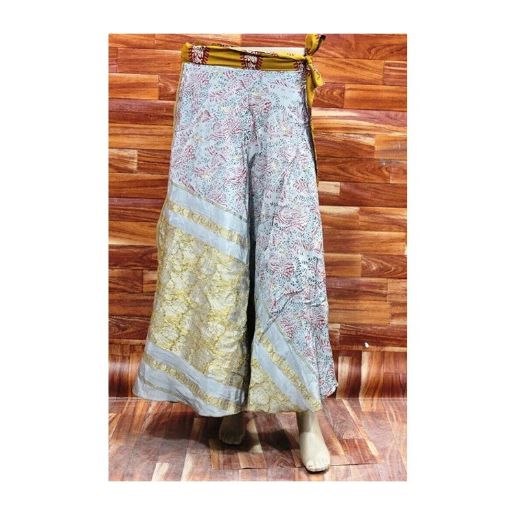 New Collection 2023 Fashion Summer Beach Skirts Blue Gray Indian Silk Sari Skirt Long Floral Printed Wrap Around Skirts