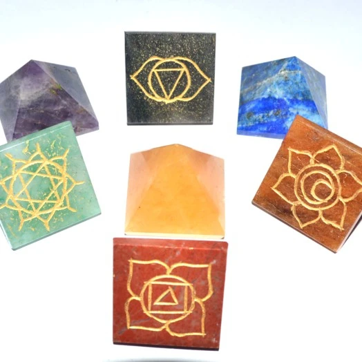 Get Best Value of Chakra Engraved pyramids Set : Chakra Engraved pyramids Set For Sale