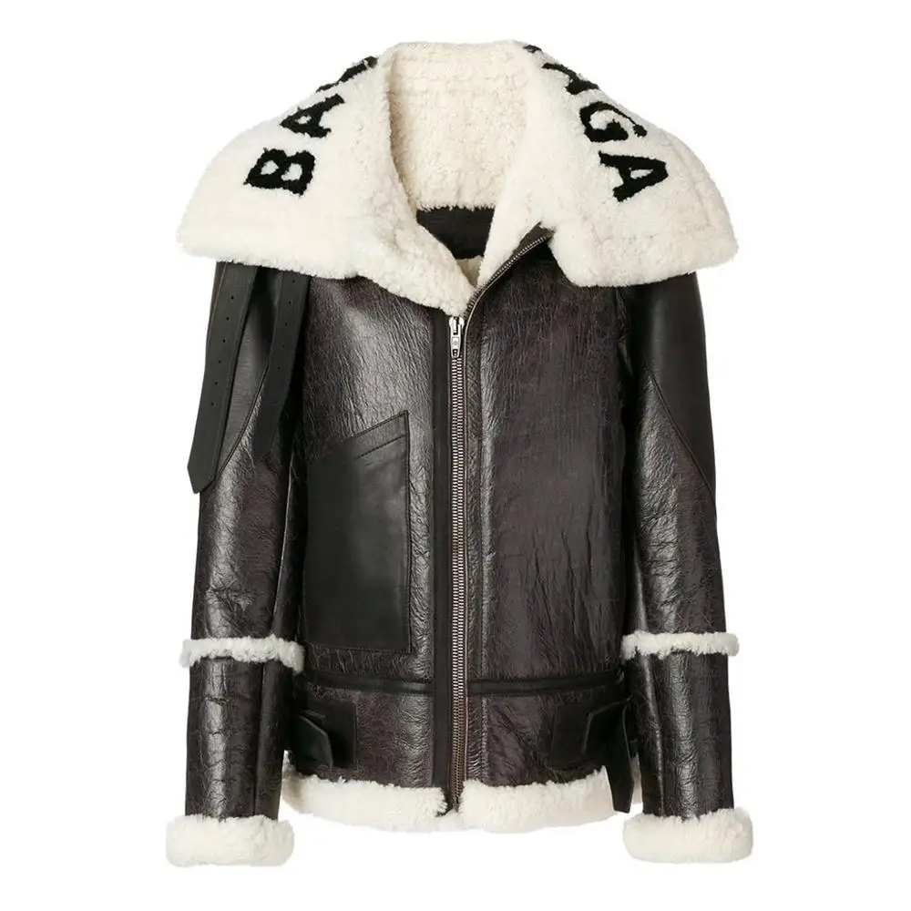 2019 Winter New women fur Bomber Real leather jacket sheepskin Double face Shearling Coat Oversized Genuine Leather jacket