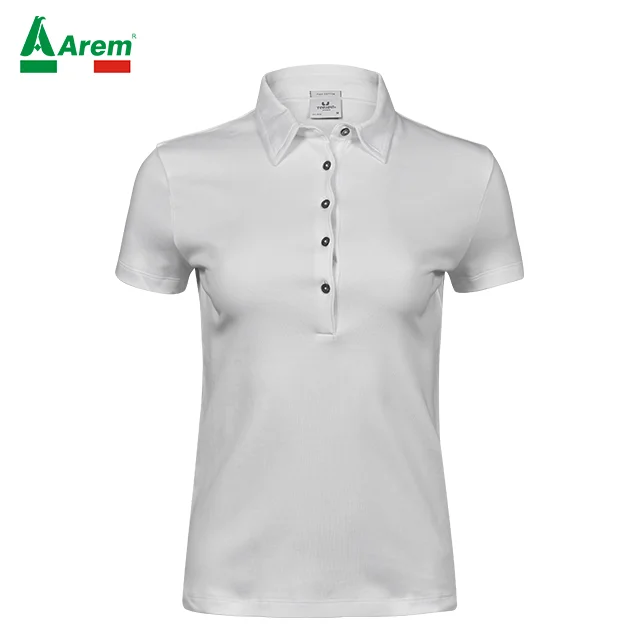 For B2B 100% Pima cotton interlock woman Poloshirt preshrunk Enzymewash best quality tailored fit reinforced shoulders worldwide