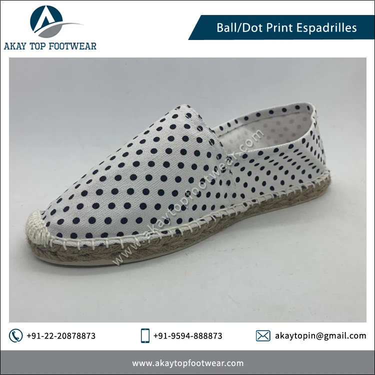 Manufacturer of Dot or Ball Print Solid Color Traditional Canvas Espadrilles Flat Shoes Durable Women Espadrilles Shoes