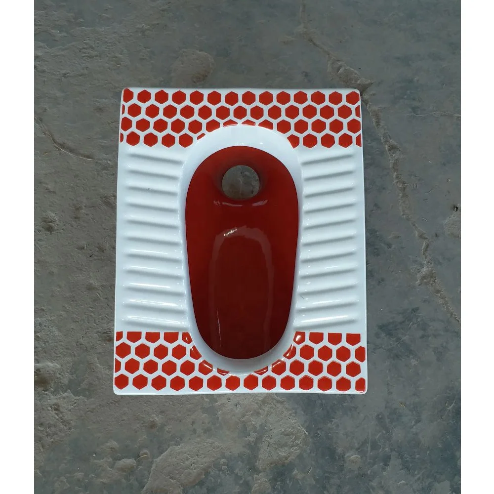 
Foshan factory Vistaar Brand ceramic squat toilet, siphon squatting pan Orissa Pan for sale in red double color design art 
