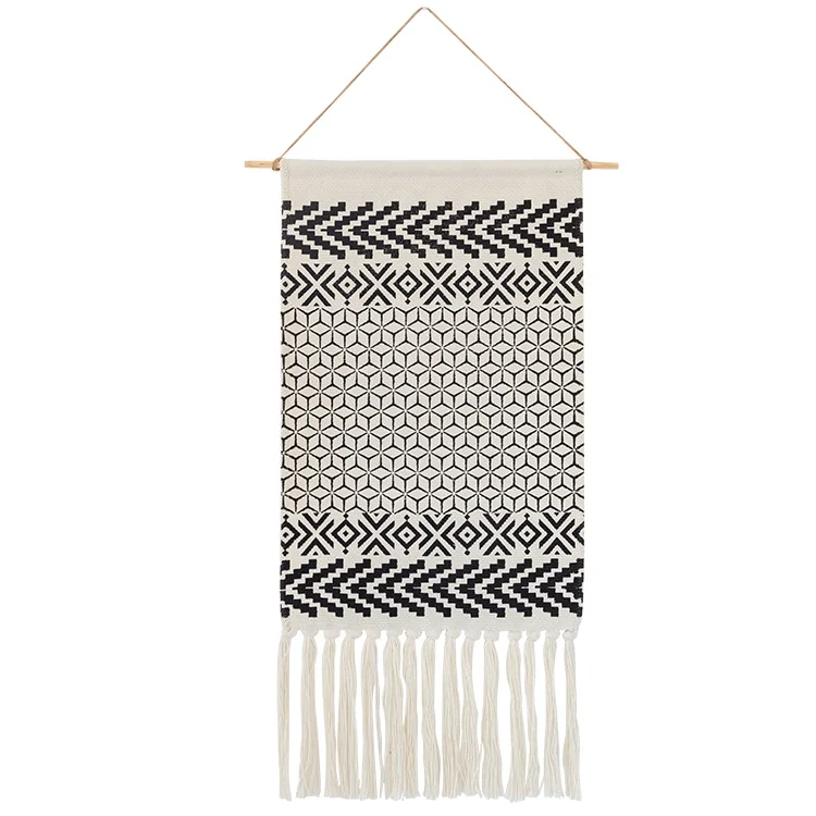 Custom Modern Minimalist Home Decor Black Cotton Woven Wall Hanging Tapestry Other Home Decor Printed Wall Decor Tapestry