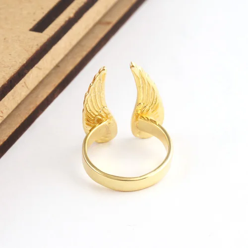 High polished unique design lovely angel wings ring gold/silver plated ring hot girls personality adjustable plain jewelry ring