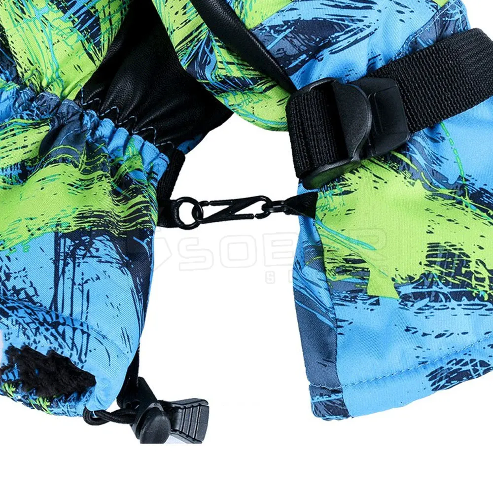 Light Blue Color Tie Dye Printed Customized OEM Winter Snow Gloves Waterproof Ski Gloves