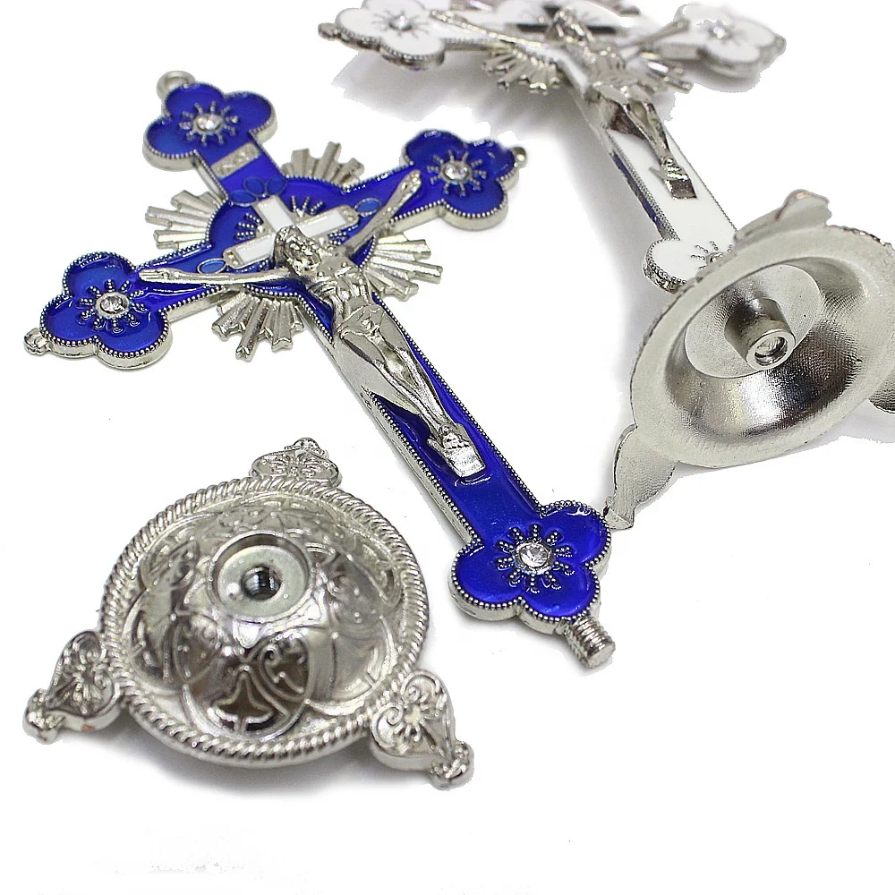 mini Plum shape metal standing cross Jesus Christ church decoration crucifix