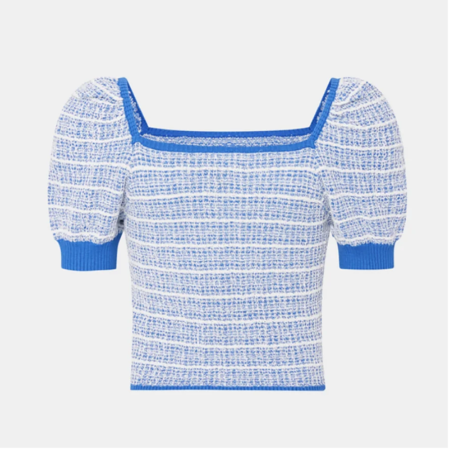 
Stripe Pattern Fall clothing For Women Tendy Sweater Square Neck Striped Ballon Sleeve Sweater Top 