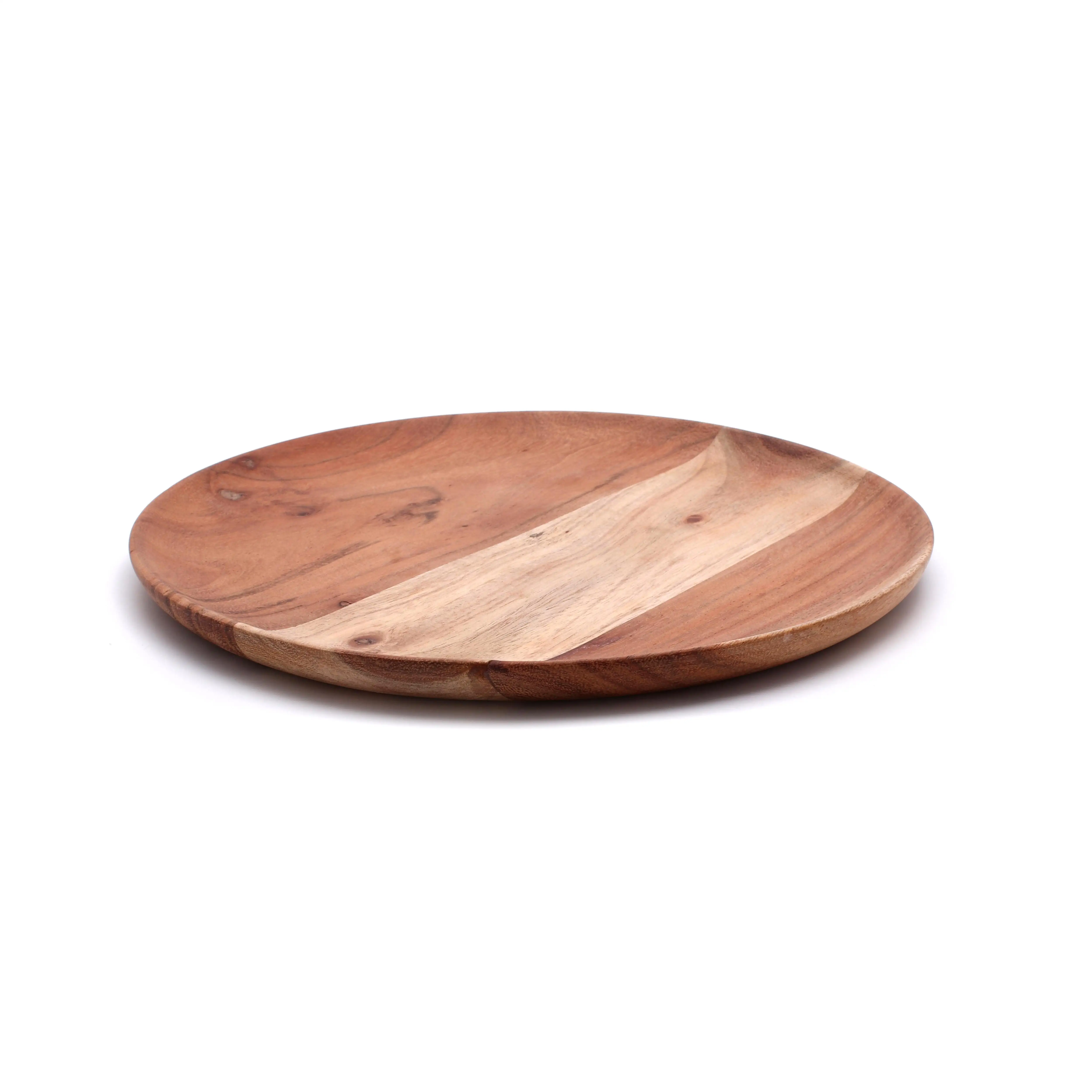 Round Shape Platter Natural Acacia Wooden Platter for Food Snaks Serving Handcrafted Large Size Wood Round Platter/Tray