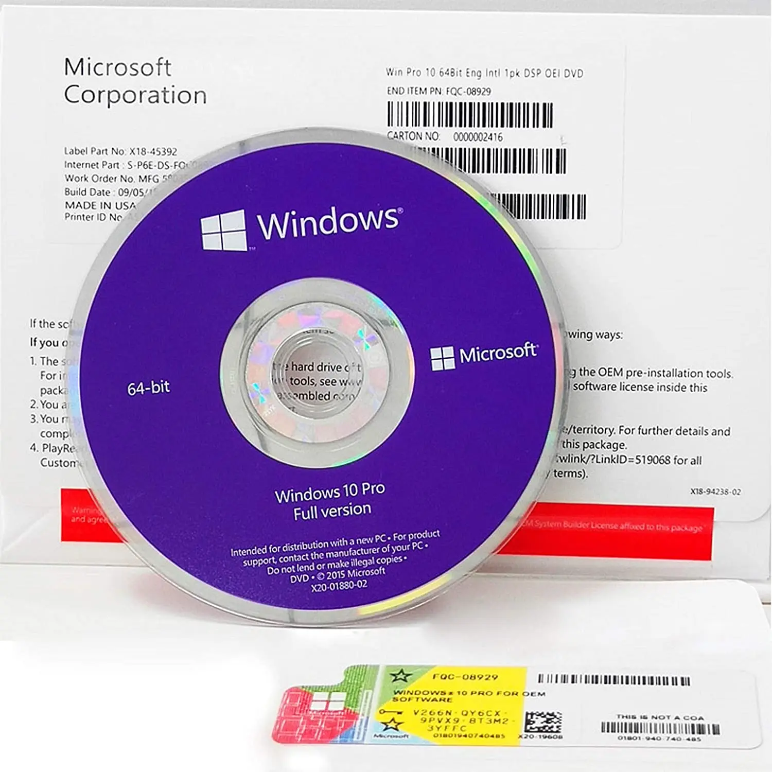 Windows 10 Pro DVD OEM Full Pack