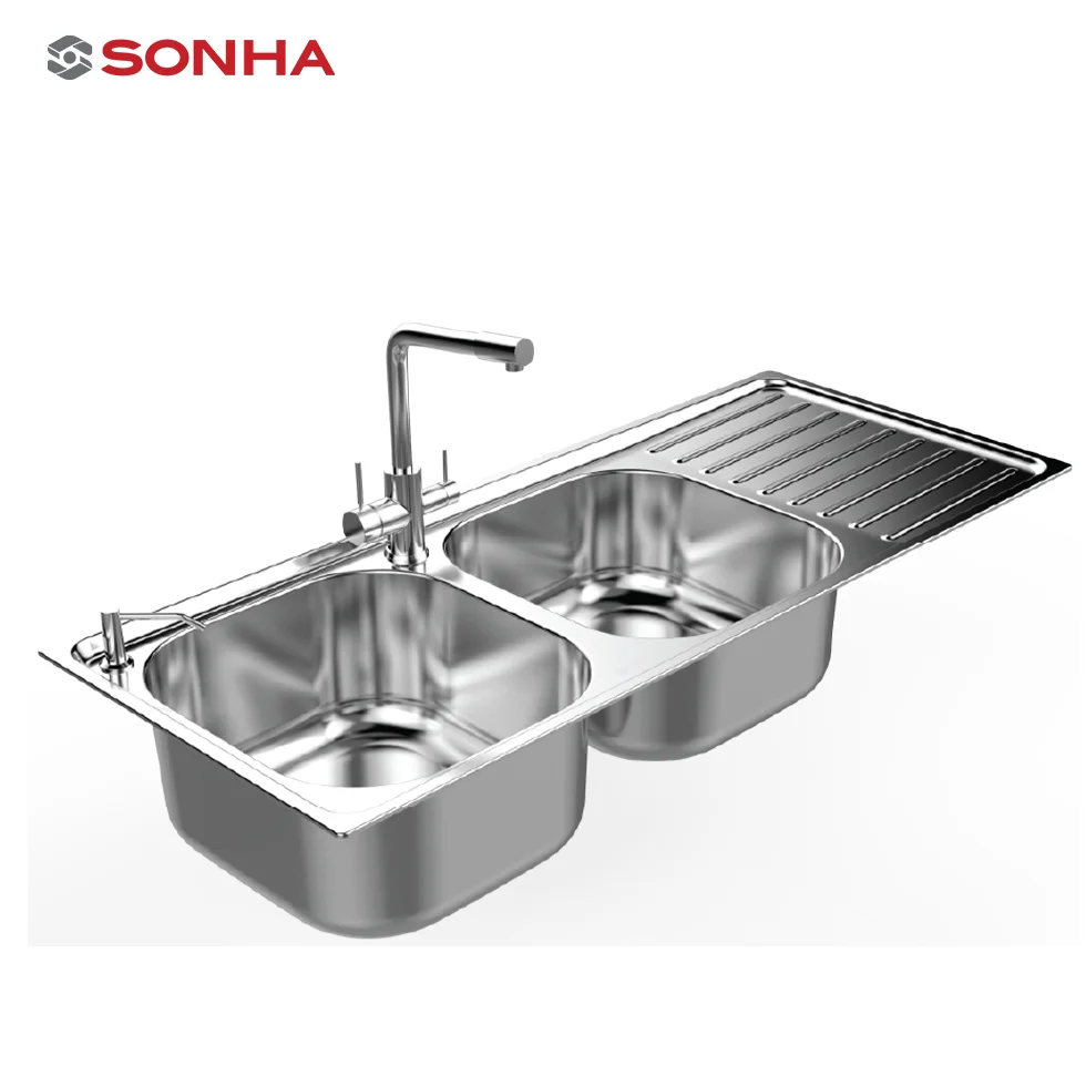 Wholesales Prices Double Bowl Stainless Steel Pressed Kitchen Sinks with Working Table