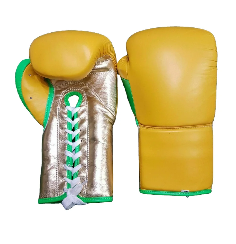 Pakistan Made Boxing Gloves PU Leather Made Yellow Color Boxing Practice Wear Lace Up Gloves With Custom Logo