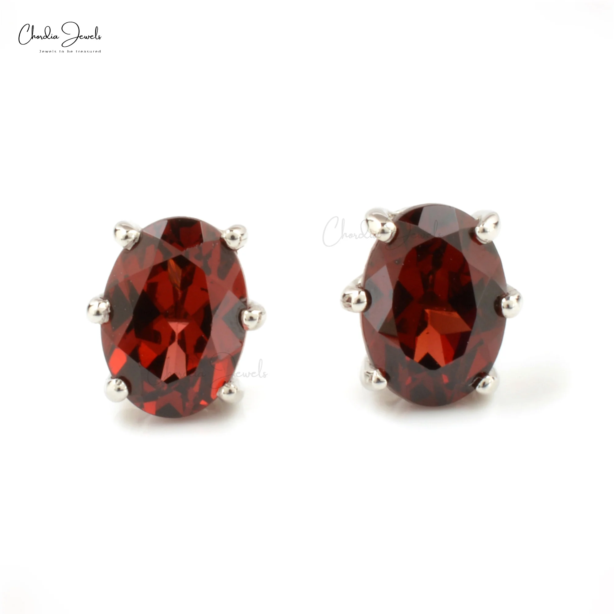 High Quality 925 Sterling Silver Red Garnet Studs 6X4mm Oval Cut Gemstone Fashion Jewelry Earrings Manufacturer & Supplier