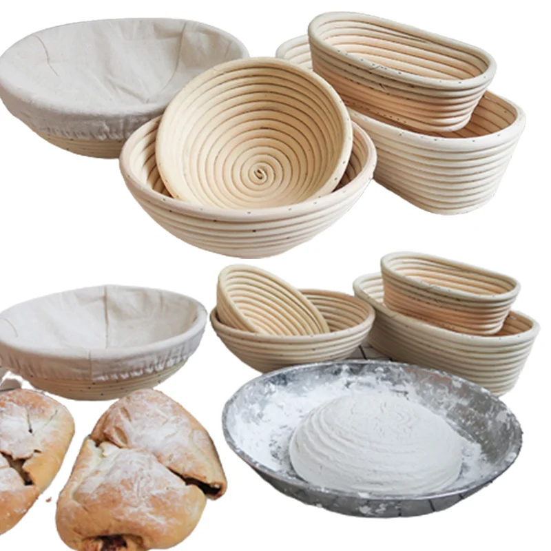 Round Oval Triangle Rattan Woven Bread Fermentation Proofing Basket with Cloth Cover