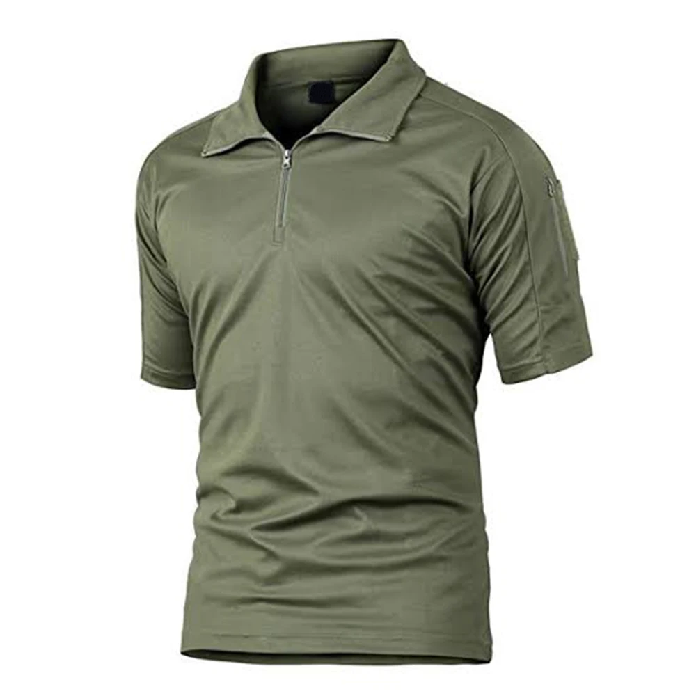 Тактические мужские футболки поло оливково-зеленого цвета с молнией спереди и рукавами