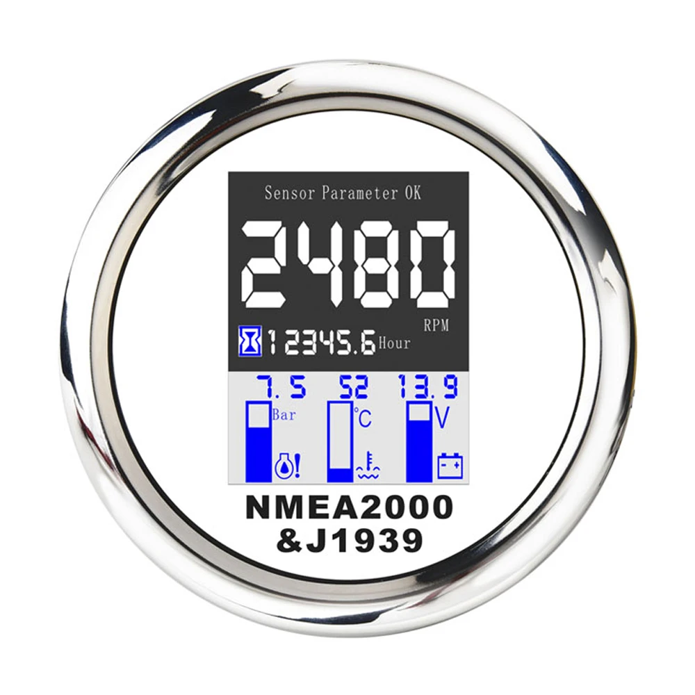 85mm White Face NMEA2000 LCD Digital Marine Multifunction Engine Gauge