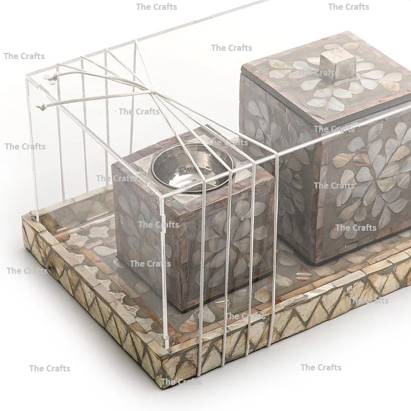 Wooden And Mop Work Incense Burner And Sweet Box With Acrylic Cover For Wedding Home And Hotel Use Mabkhar