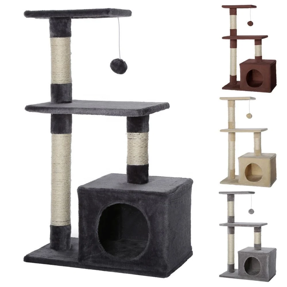 Best quality Basic 3-layer Cat Tree Tower, Cat Scratching Post with 2 Condos cat tree