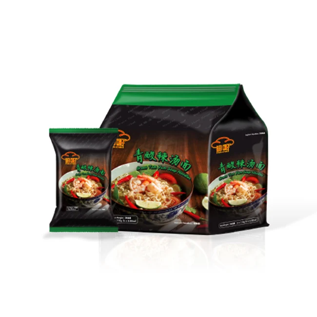 Bulk Sale Green Tomyam Instant Noodle Individual Package Best Delicious Tom Yum Sour Taste with Green Chillies Lemon and Lime