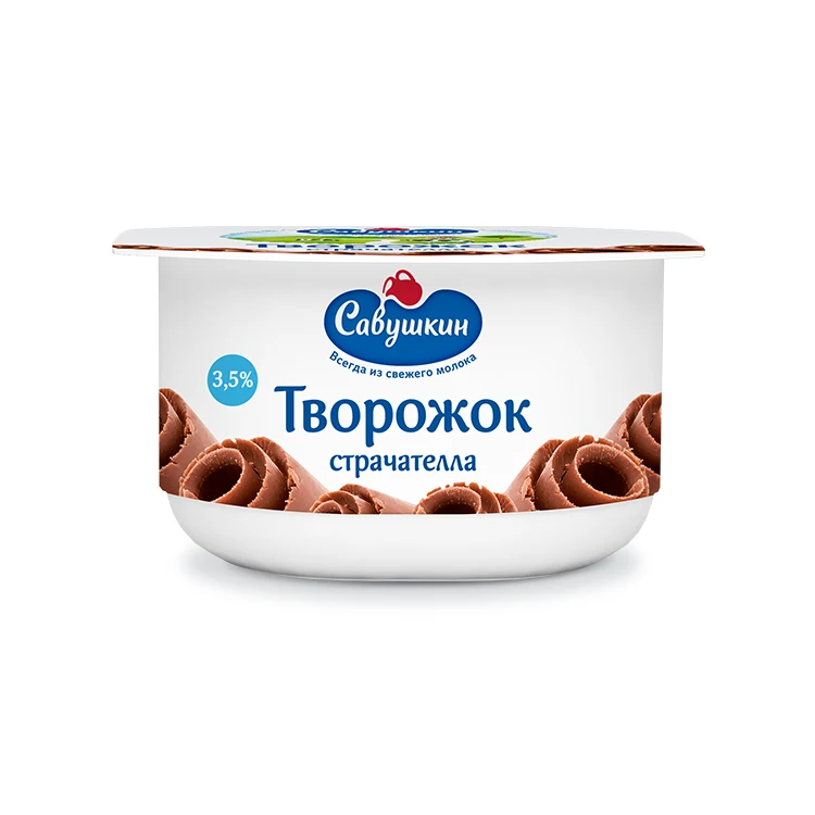 Curd dessert paste 3,5% fat with Stracciatella flavor filling