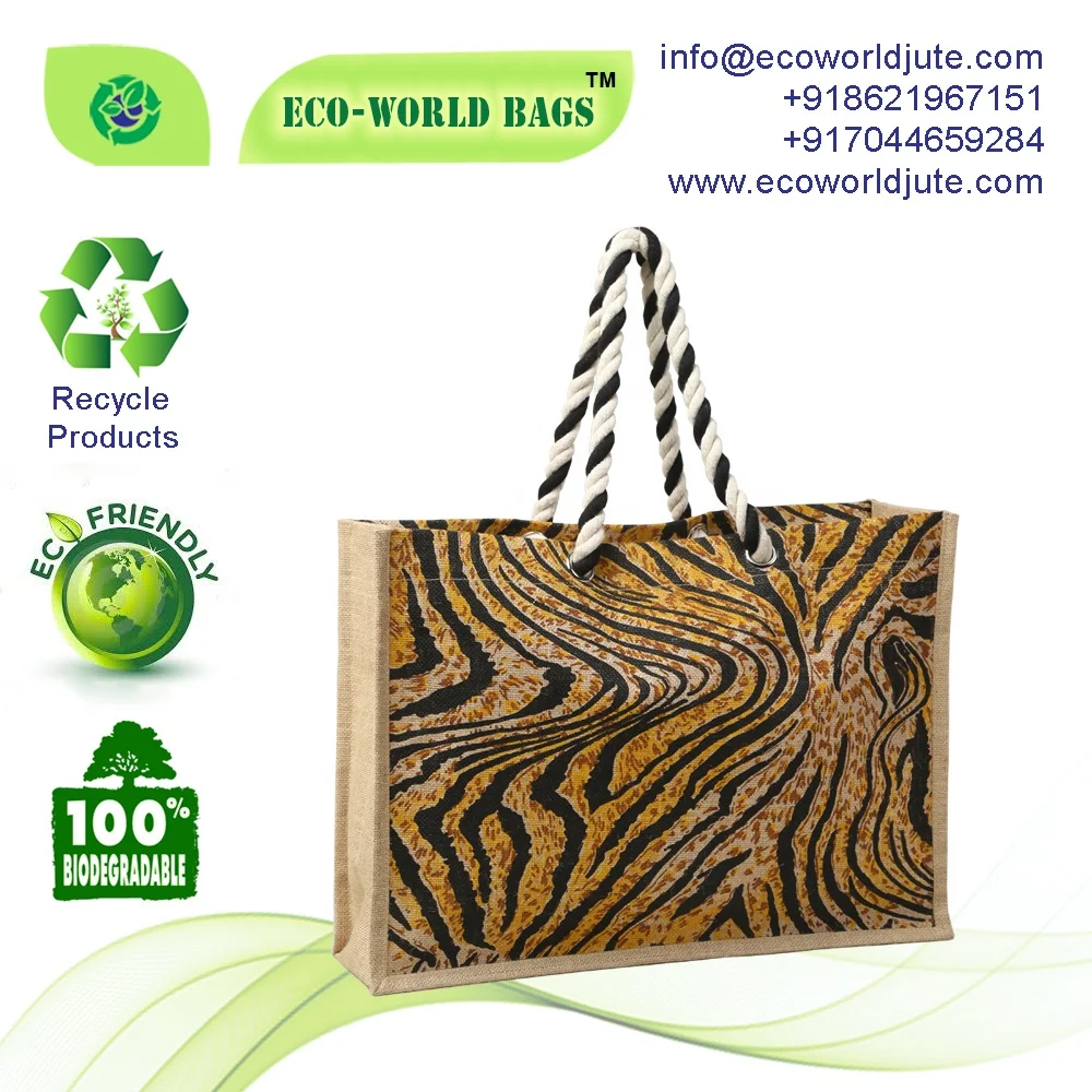Jute fashion tote shopping bags novation bag gift bags with nice printing manufactured in India West Bengal cheap price