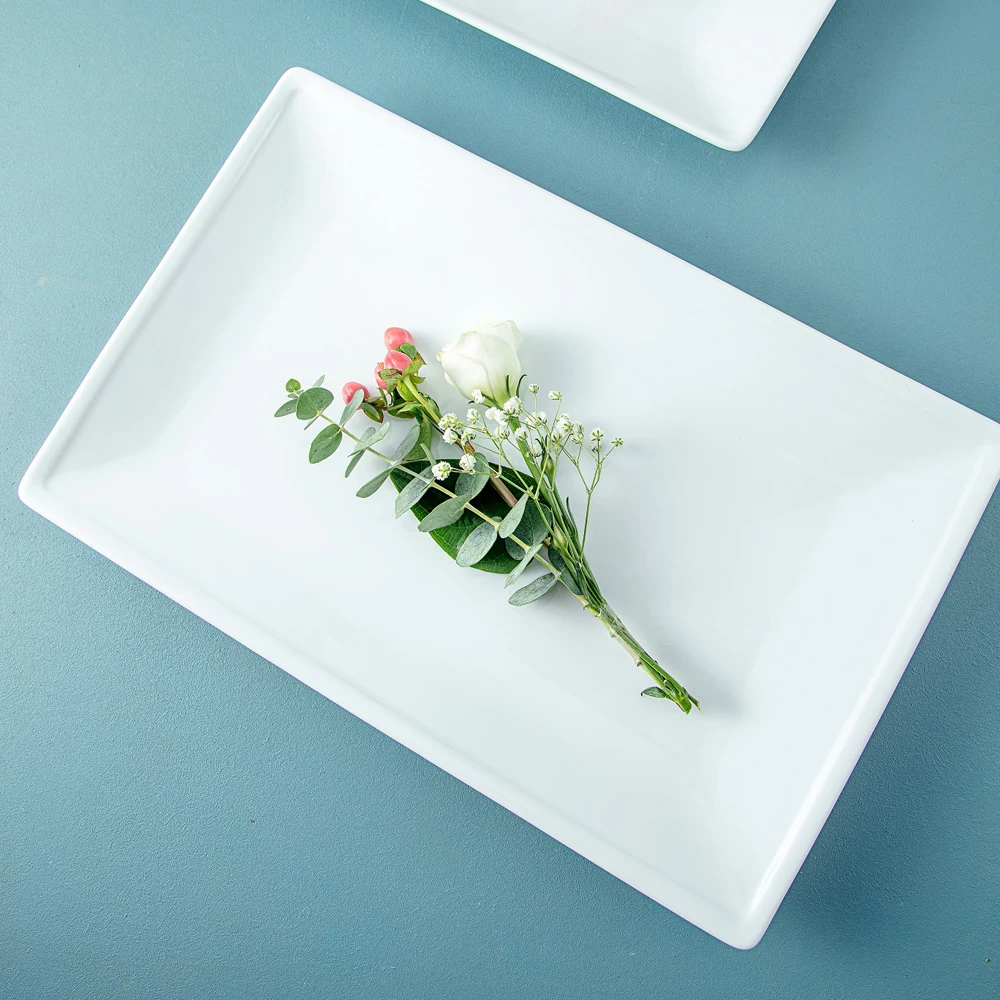 OEM Custom Dinnerware white rectangle tray wholesale White porcelain rectangular tableware for decor food and fruit