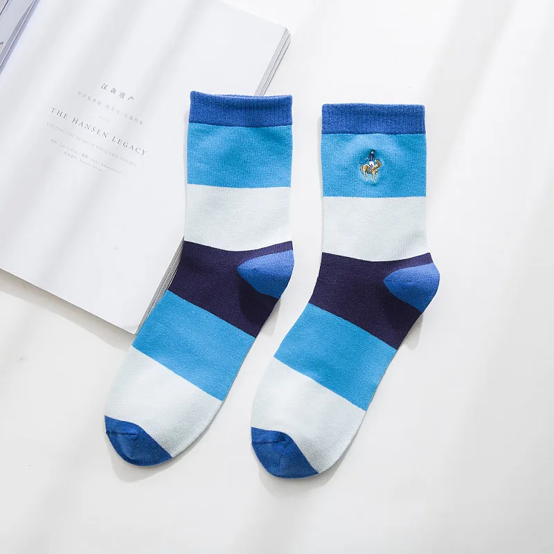 Высококачественные мужские брендовые носки-поло из чесаного хлопка в полоску с вышитым логотипом на заказ с коробкой