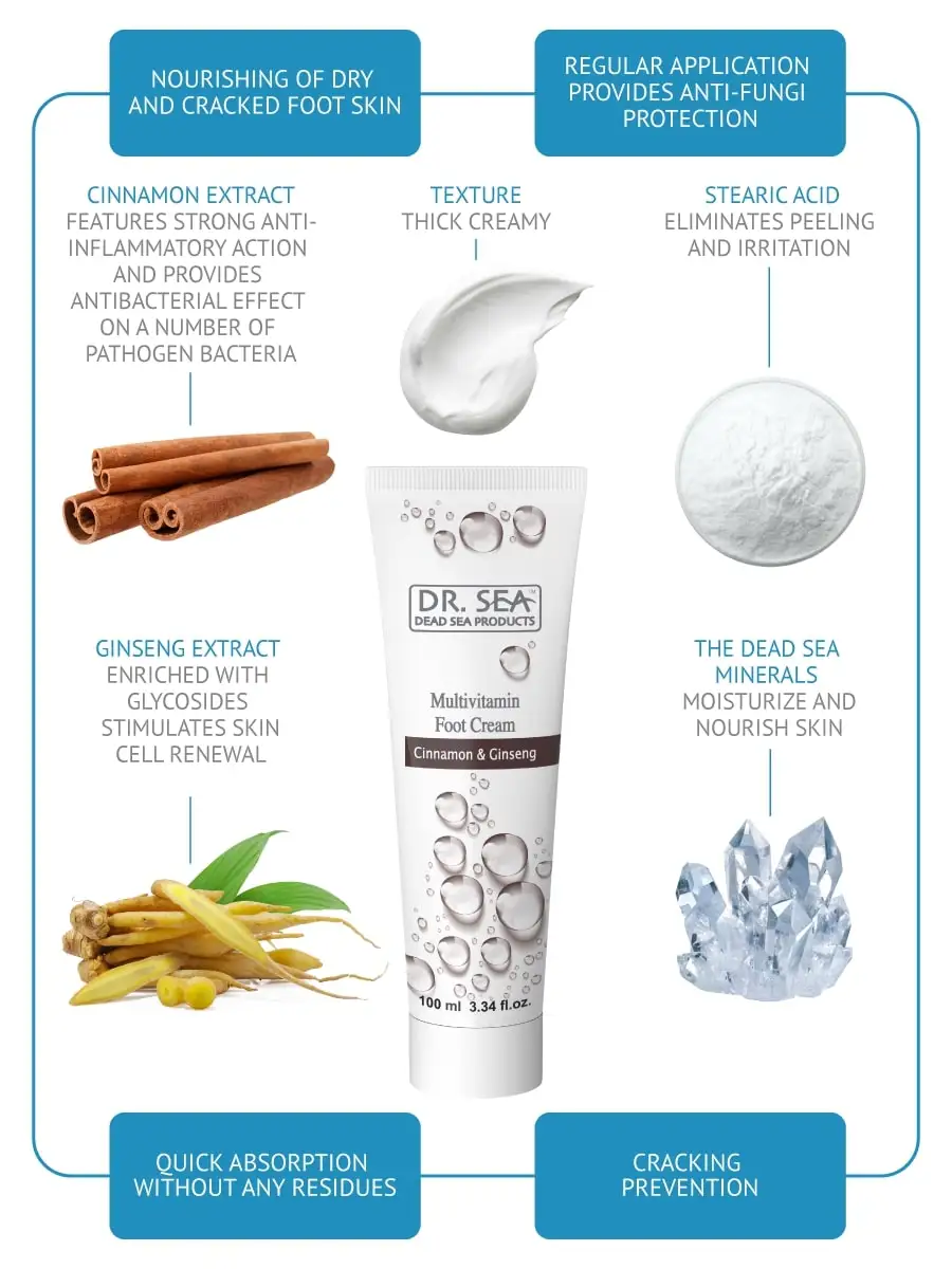 Multi-Vitamin Foot Creams - Cinnamon & Ginseng by Dr. Sea - Dead Sea Products