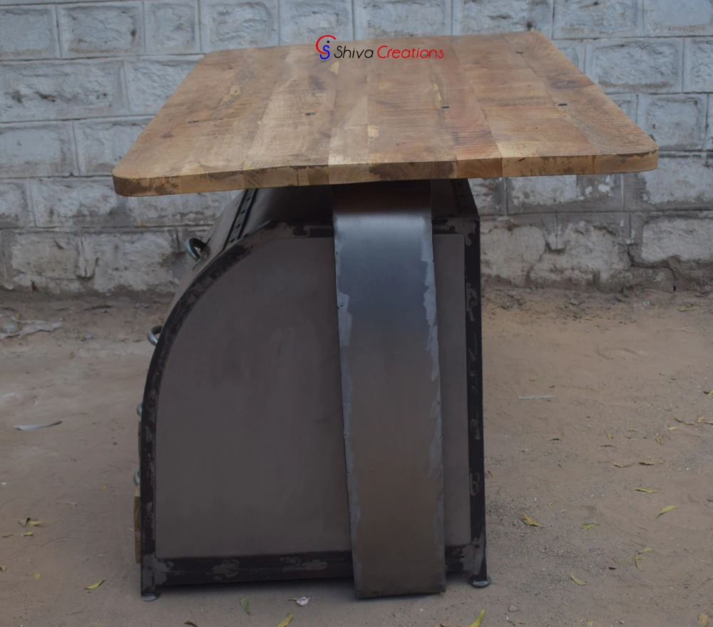 Indian Rustic Vintage Industrial Metal Wood Home Office Furniture Workstation Computer Desk Study Writing Table